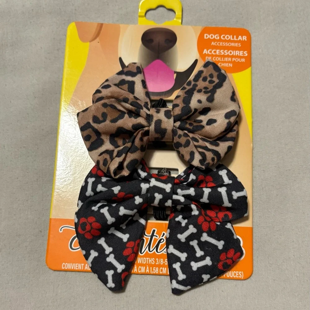 Leopard and Bone Print Dog Collar Bows - Picture 2 of 2